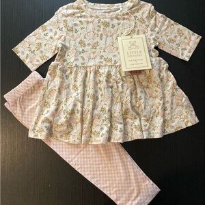 NWT Little Snuggles Easter Bunnies 2-piece Bamboo Peplum Top/Leggings - 9/12